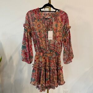 Misa Los Angeles Pink Multi Floral Patchwork Mini Dress